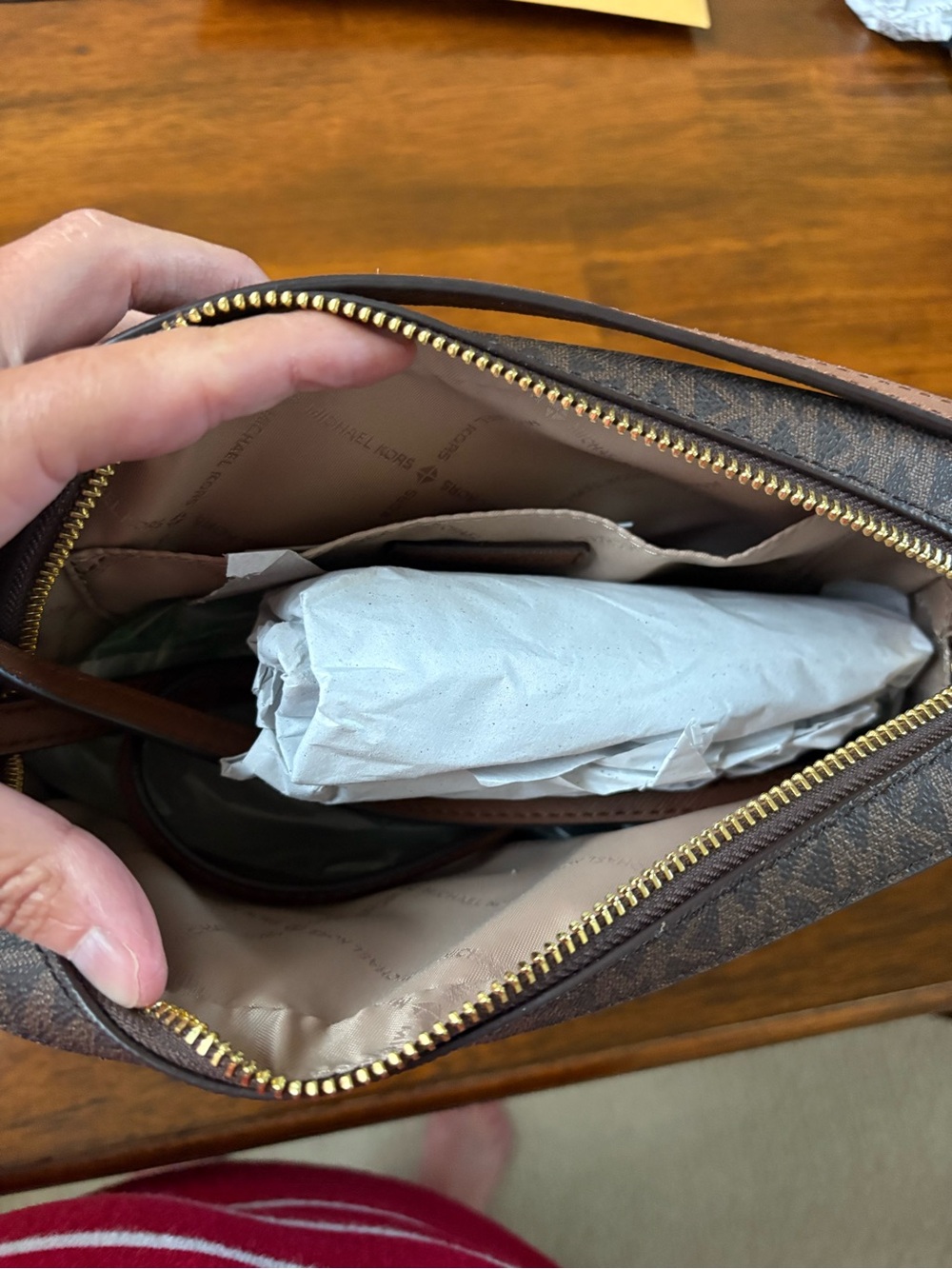 Michael Kors Brown and Tan MK Logo Chain-Accent Crossbody - Picture 3 of 3
